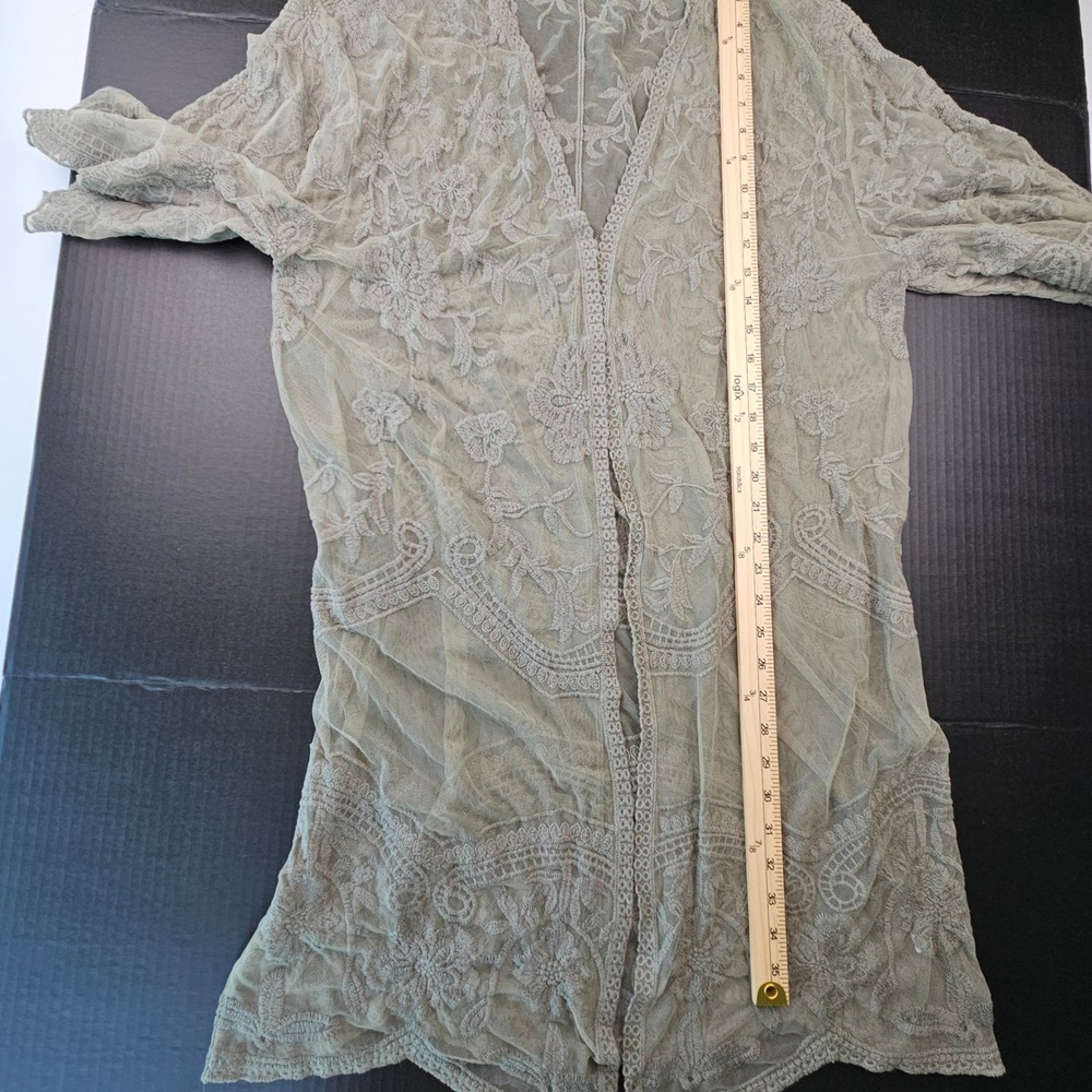 She + Sky Sage Green Lace Kimono Cardigan Floral Embroidered Duster SL4261R S/M